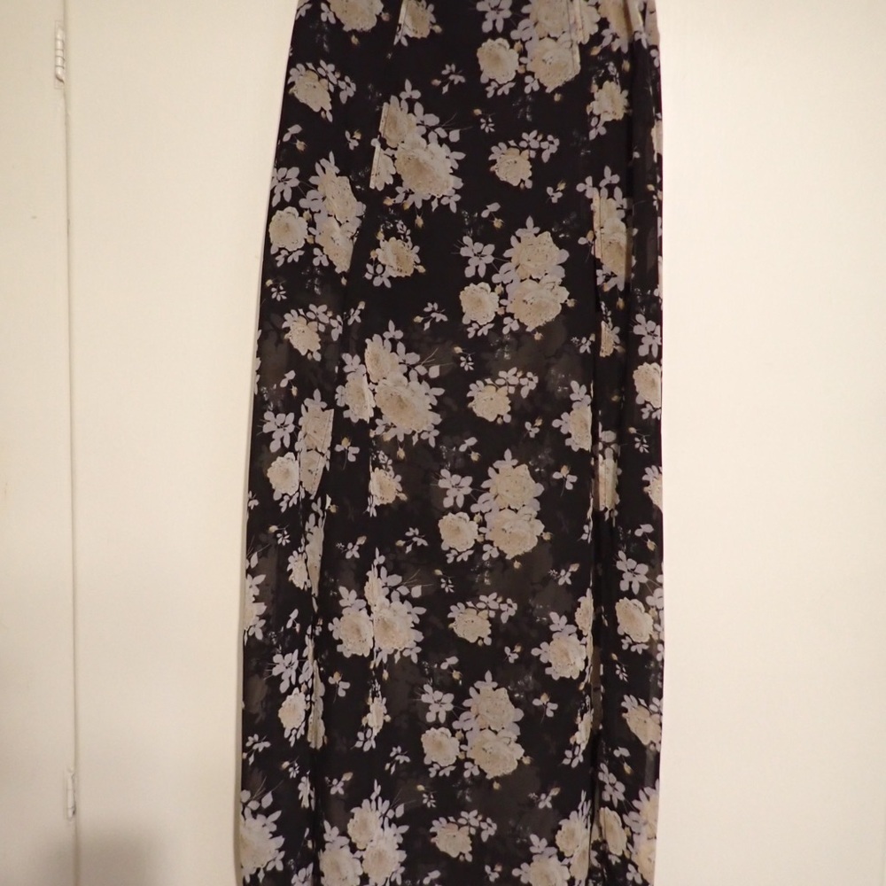 Blu Pepper Floral Skirt in Black and Cream with Sheer Maxi Shell